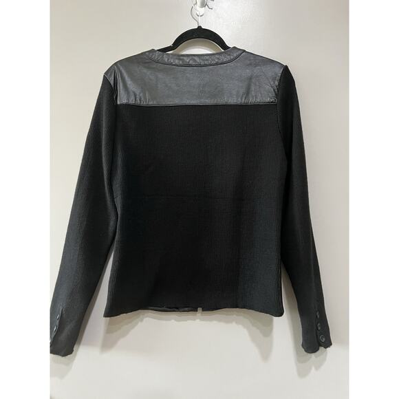 Jaclyn Smith Classic Transitional Black leather Ribbed knit light Jacket Large - Picture 3 of 8
